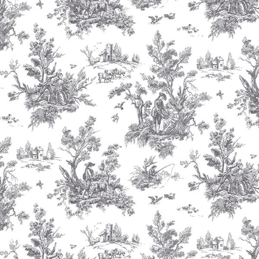 Patton Wallcoverings AB42413 Flourish (Abby Rose 4) Toile Wallpaper in Blacks 